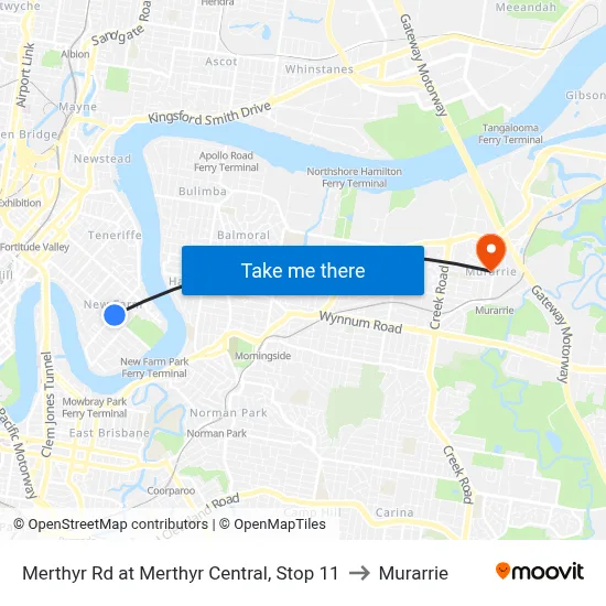 Merthyr Rd at Merthyr Central, Stop 11 to Murarrie map