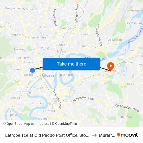 Latrobe Tce at Old Paddo Post Office, Stop 8 to Murarrie map