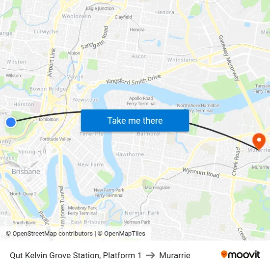 Qut Kelvin Grove Station, Platform 1 to Murarrie map
