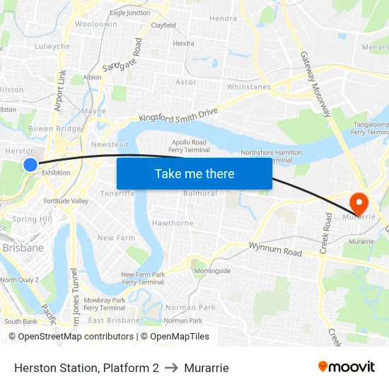 Herston Station, Platform 2 to Murarrie map
