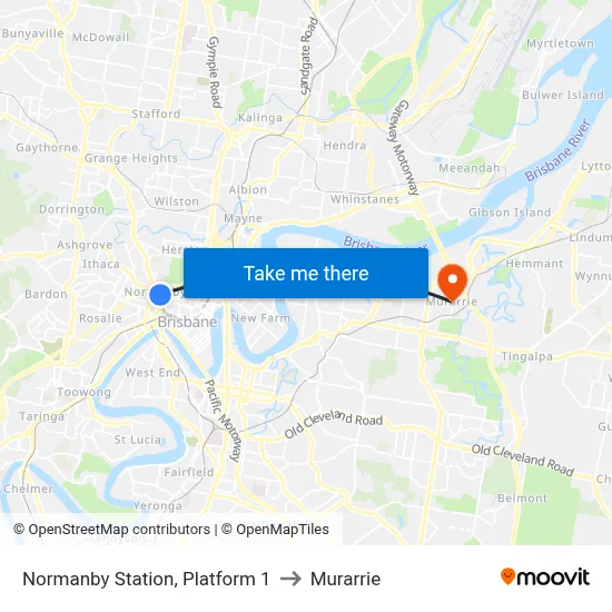 Normanby Station, Platform 1 to Murarrie map