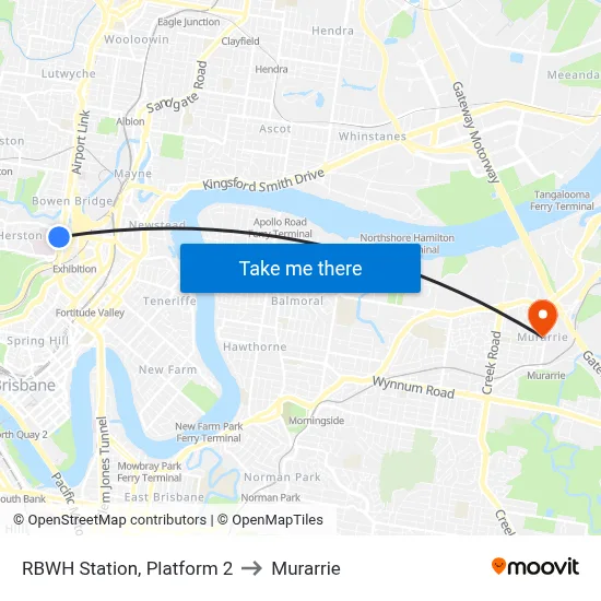 RBWH Station, Platform 2 to Murarrie map