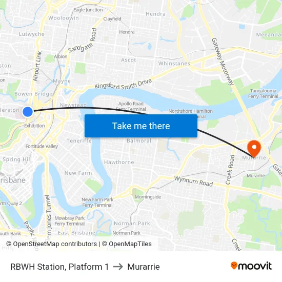 RBWH Station, Platform 1 to Murarrie map