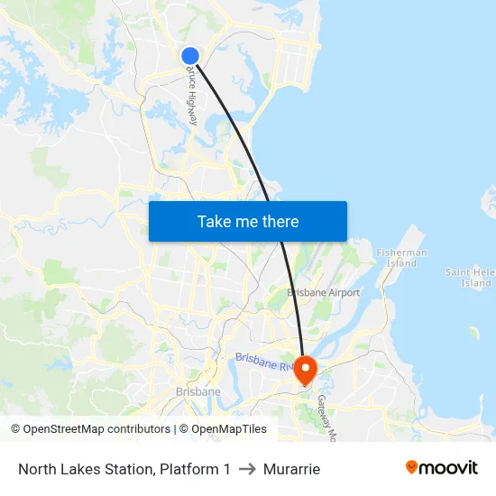 North Lakes Station, Platform 1 to Murarrie map