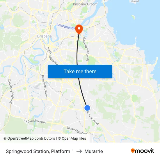 Springwood Station, Platform 1 to Murarrie map
