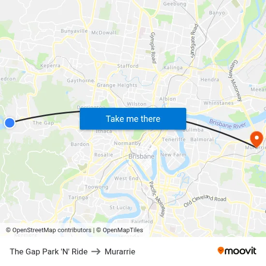 The Gap Park 'N' Ride to Murarrie map