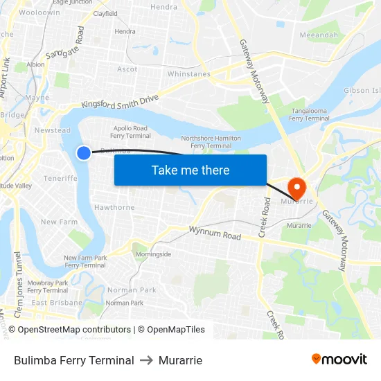 Bulimba Ferry Terminal to Murarrie map