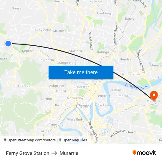 Ferny Grove Station to Murarrie map