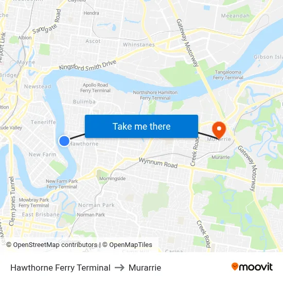 Hawthorne Ferry Terminal to Murarrie map