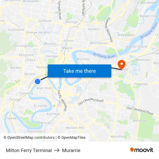Milton Ferry Terminal to Murarrie map