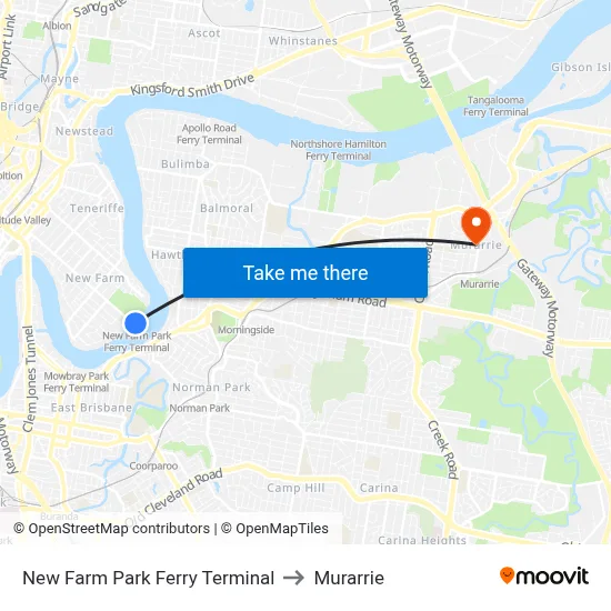 New Farm Park Ferry Terminal to Murarrie map