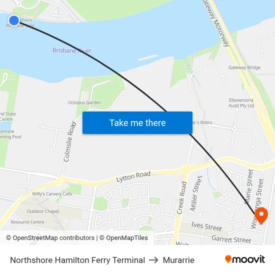 Northshore Hamilton Ferry Terminal to Murarrie map