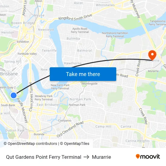 Qut Gardens Point Ferry Terminal to Murarrie map