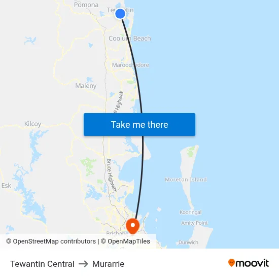 Tewantin Central to Murarrie map