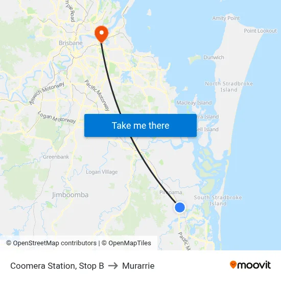 Coomera Station, Stop B to Murarrie map