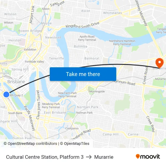 Cultural Centre Station, Platform 3 to Murarrie map