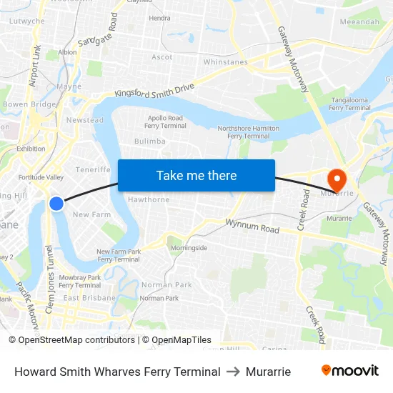 Howard Smith Wharves Ferry Terminal to Murarrie map