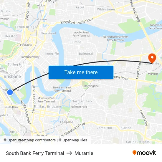 South Bank Ferry Terminal to Murarrie map