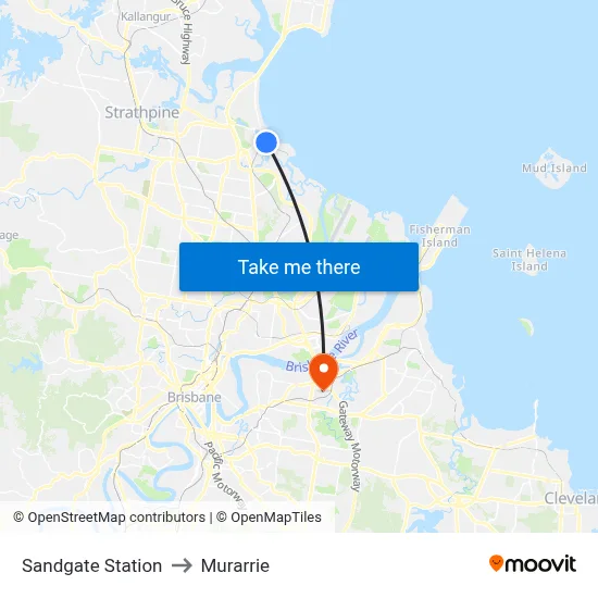 Sandgate Station to Murarrie map