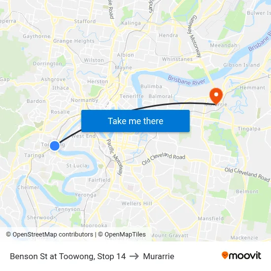 Benson St at Toowong, Stop 14 to Murarrie map