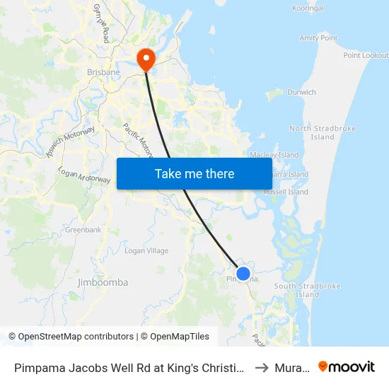 Pimpama Jacobs Well Rd at King's Christian College to Murarrie map