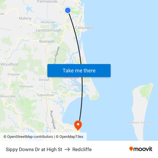 Sippy Downs Dr at High St to Redcliffe map