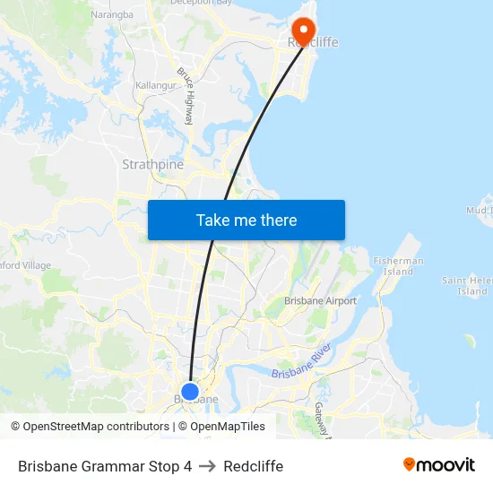 Brisbane Grammar Stop 4 to Redcliffe map