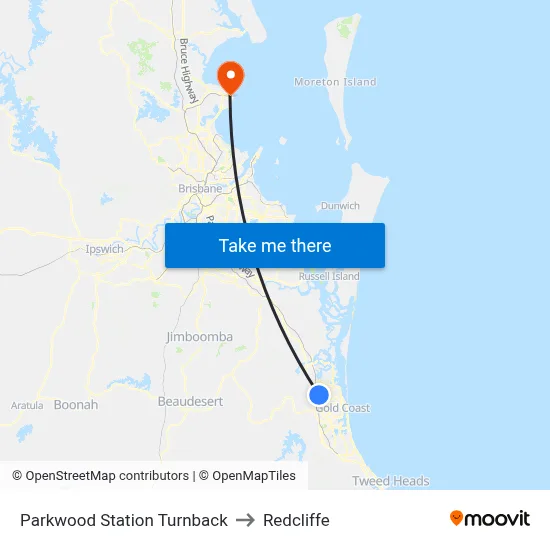 Parkwood Station Turnback to Redcliffe map