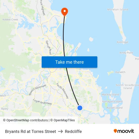 Bryants Rd at Torres Street to Redcliffe map
