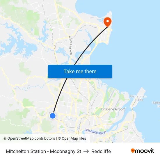 Mitchelton Station - Mcconaghy St to Redcliffe map