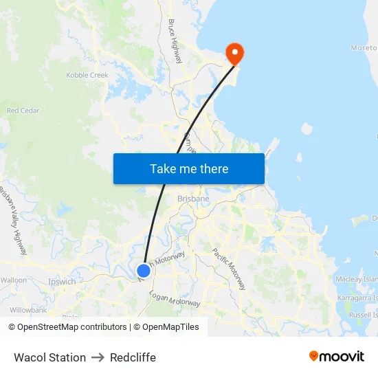 Wacol Station to Redcliffe map