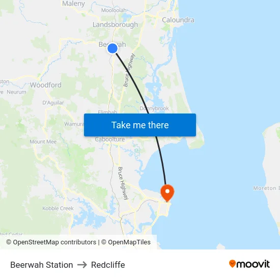 Beerwah Station to Redcliffe map