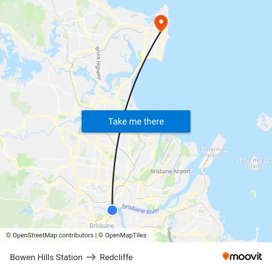 Bowen Hills Station to Redcliffe map