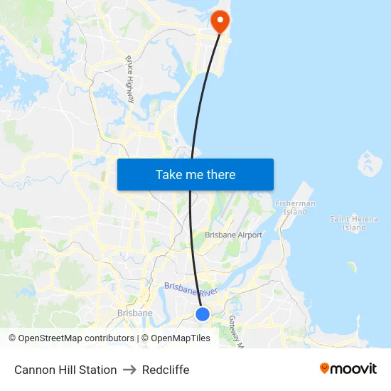 Cannon Hill Station to Redcliffe map