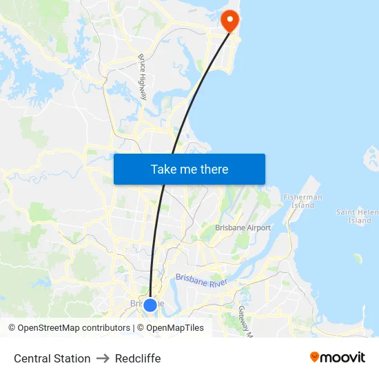 Central Station to Redcliffe map