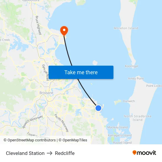 Cleveland Station to Redcliffe map