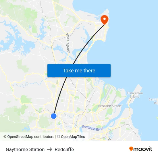 Gaythorne Station to Redcliffe map
