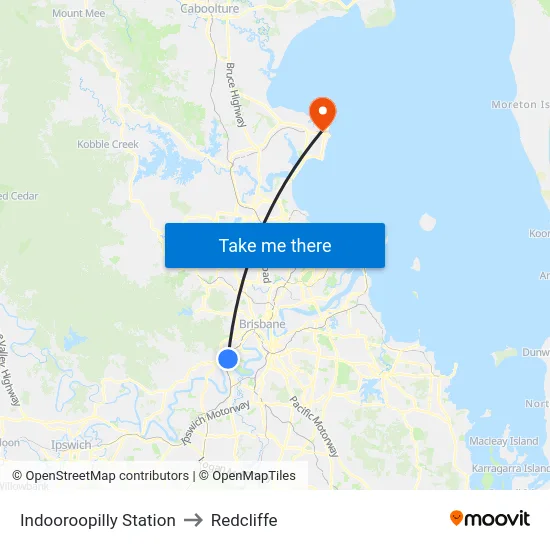 Indooroopilly Station to Redcliffe map