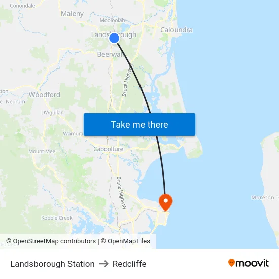 Landsborough Station to Redcliffe map