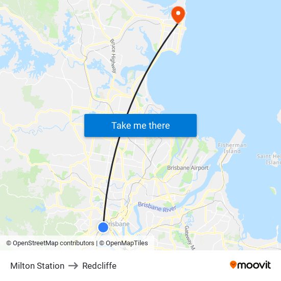 Milton Station to Redcliffe map