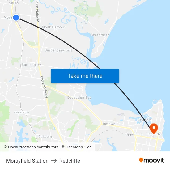 Morayfield Station to Redcliffe map