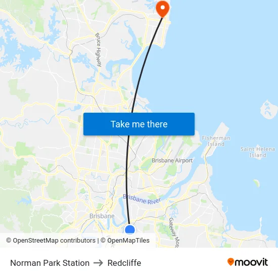 Norman Park Station to Redcliffe map