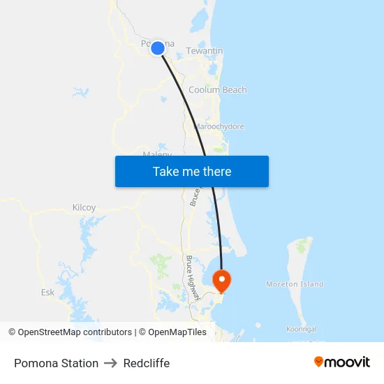 Pomona Station to Redcliffe map