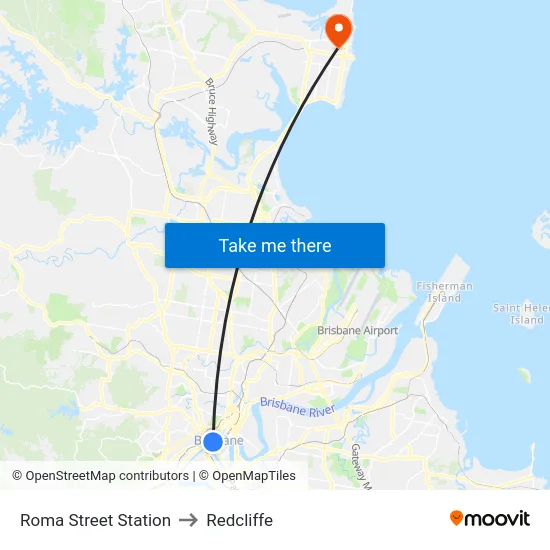 Roma Street Station to Redcliffe map