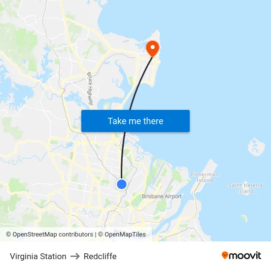 Virginia Station to Redcliffe map
