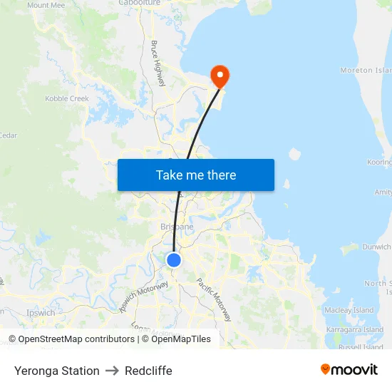 Yeronga Station to Redcliffe map