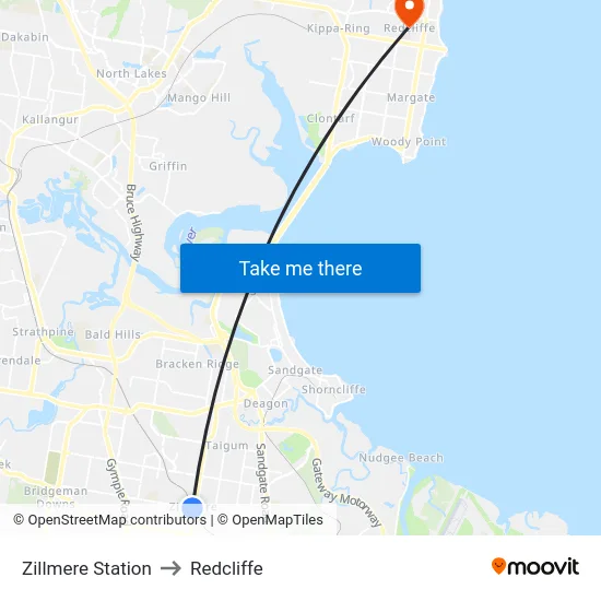 Zillmere Station to Redcliffe map