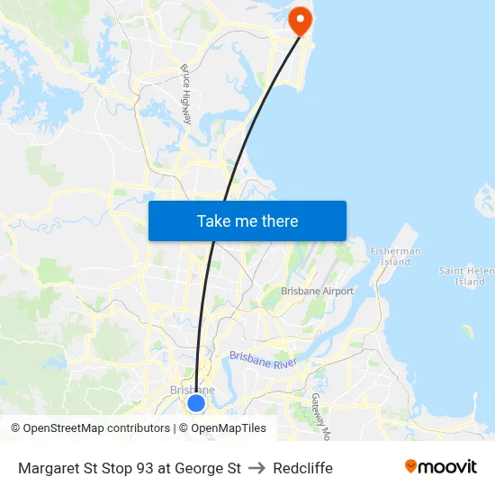 Margaret St Stop 93 at George St to Redcliffe map