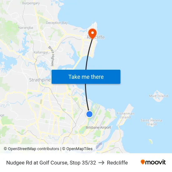Nudgee Rd at Golf Course, Stop 35/32 to Redcliffe map