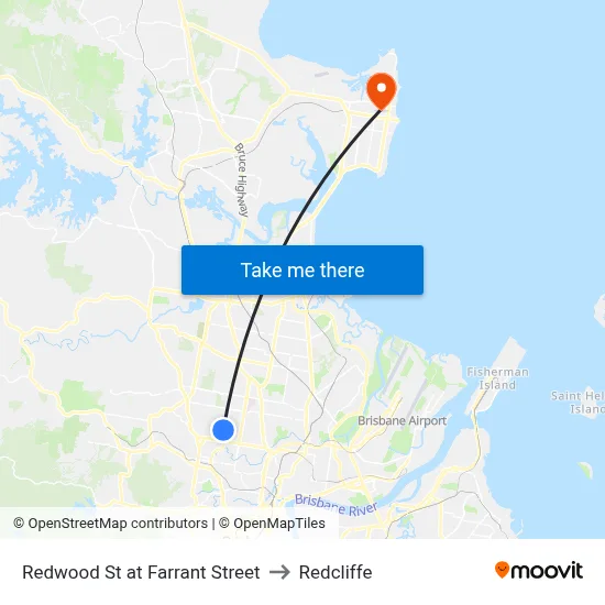 Redwood St at Farrant Street to Redcliffe map